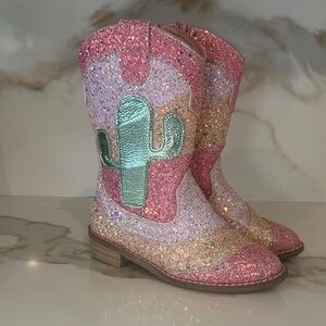 Sparkly Pink and Gold Kids Cowboy Boots
